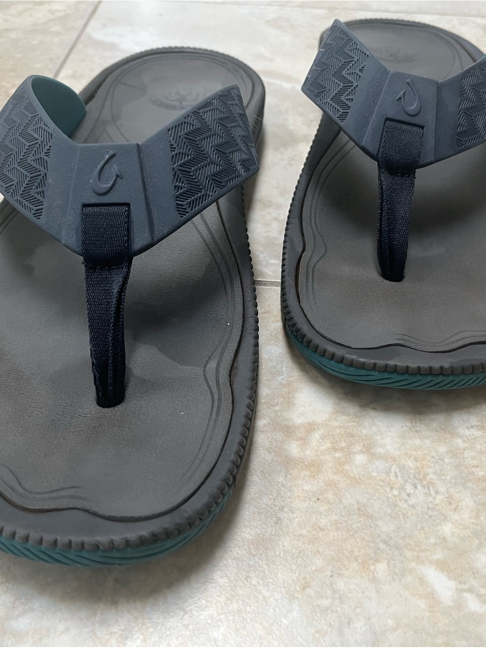 OluKai Men’s Navy and Teal Flip-Flop Sandals - Picture 2 of 8
